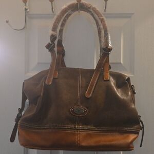 Chic Hema Zhuofan Two-Tone Leather Satchel